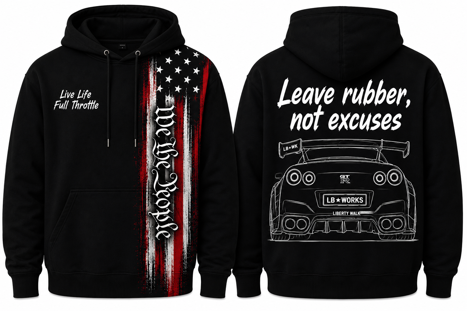 Nissan GTR hoodie “Leave rubber, not excuses”