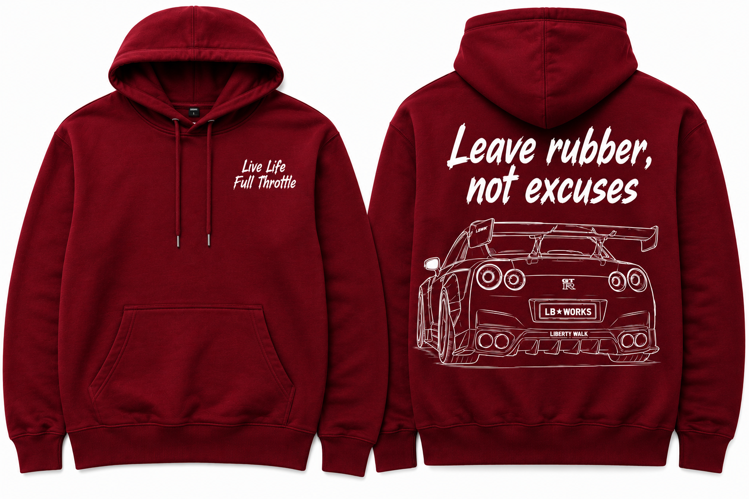 Nissan GTR hoodie “Leave rubber, not excuses”