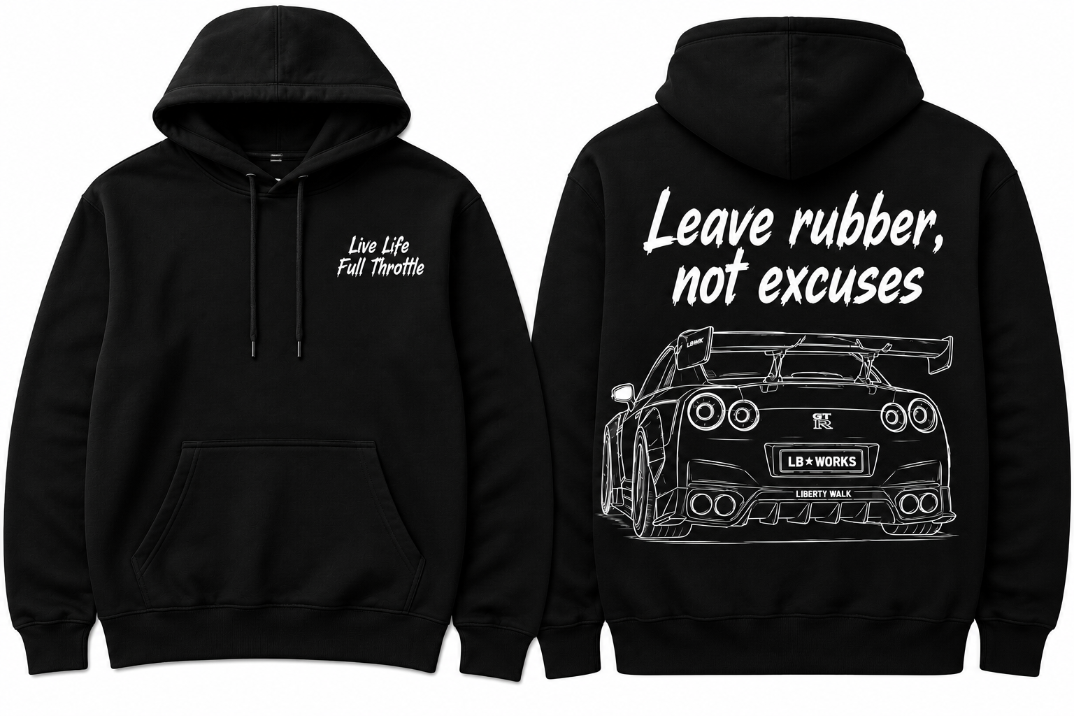 Nissan GTR hoodie “Leave rubber, not excuses”