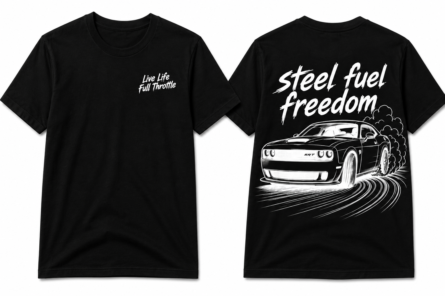 Dodge Hellcat SRT black T shirt “Steel Fuel Freedom”