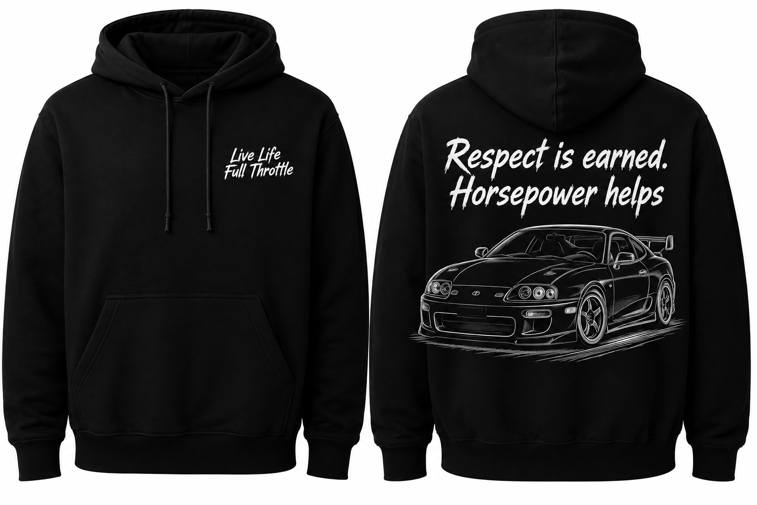 Toyota Supra MK4 black hoodie “Respect is earned. Horsepower helps